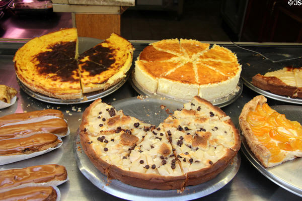 Cakes by the slice in dessert shop. Paris, France.