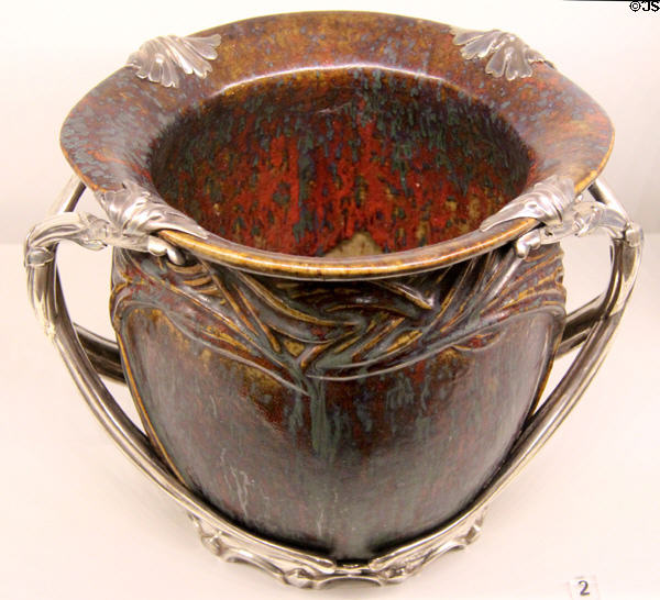 Ceramic vase in silver mount (c1899-1900) by Maurice Dufrêne; Pierre Adrien Dalpayrat; Lucien Bonvallet; & Ernest Cardeilhac of Paris at Museum of Decorative Arts. Paris, France.