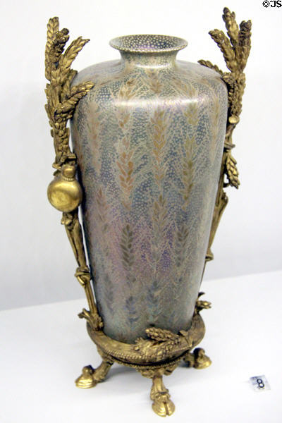 Vase & mounting both decorated with ears of wheat (c1900) by Clément Massier & Golfe-Juan at Museum of Decorative Arts. Paris, France.