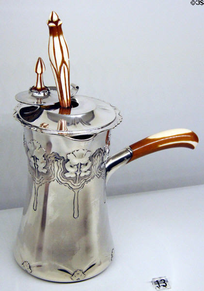 Silver chocolate pot (c1900) by Lucien Bonvallet & Ernest Cardeilhac of Paris at Museum of Decorative Arts. Paris, France.