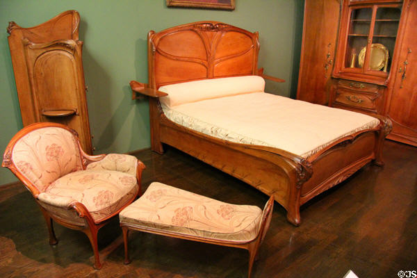 Art Nouveau chaise longue, bed & cabinets for Nozal mansion (c1903) by Hector Guimard of Paris at Museum of Decorative Arts. Paris, France.