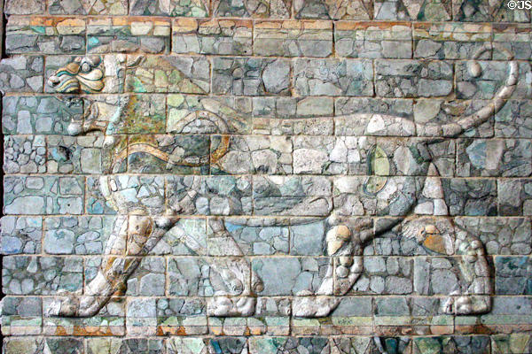 Lion block Persian mural from Suse at the Louvre Museum. Paris, France.