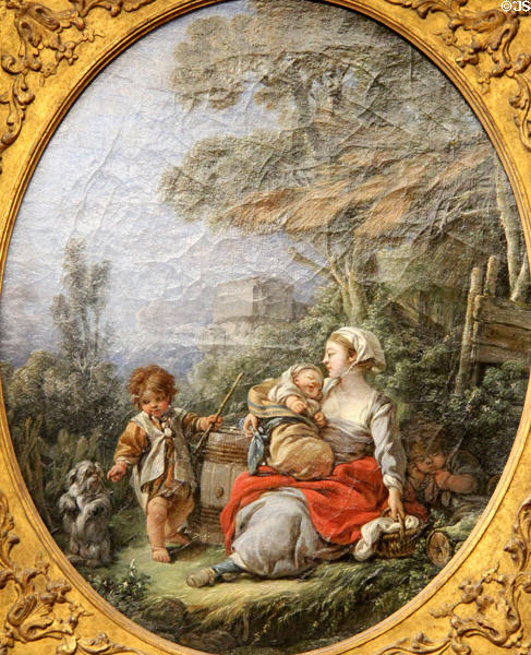 Dance of small dog painting (1738) by François Boucher of Paris at Petit Palace Museum. Paris, France.