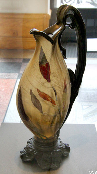 Glass & bronze lamp base with flower pattern (c1900) by Émile Gallé at Petit Palace Museum. Paris, France.