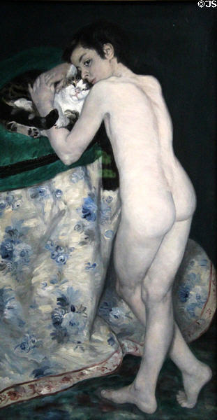 Boy with cat painting (1868) by Auguste Renoir at Musée d'Orsay. Paris, France.