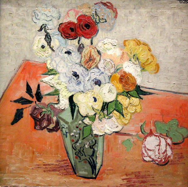 Roses & anemones painting (1890) by Vincent van Gogh at Musée d'Orsay. Paris, France.