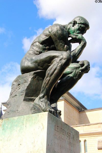 The Thinker bronze sculpture (c1881) in garden at Rodin Museum. Paris, France.