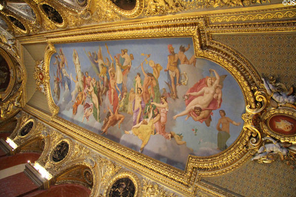 Baroque painted ceiling in apartments of Anne of Austria at Louvre Museum. Paris, France.