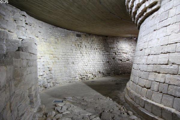 Original moat on display under Louvre Museum. Paris, France.