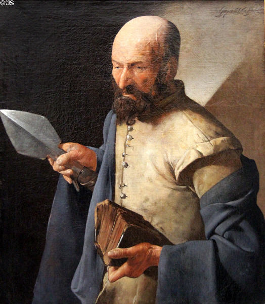 Doubting St Thomas with his Lance symbol painting by Georges de la Tour at Louvre Museum. Paris, France.