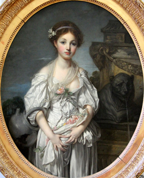 The broken jug painting (1771) by Jean-Baptiste Greuze at Louvre Museum. Paris, France.