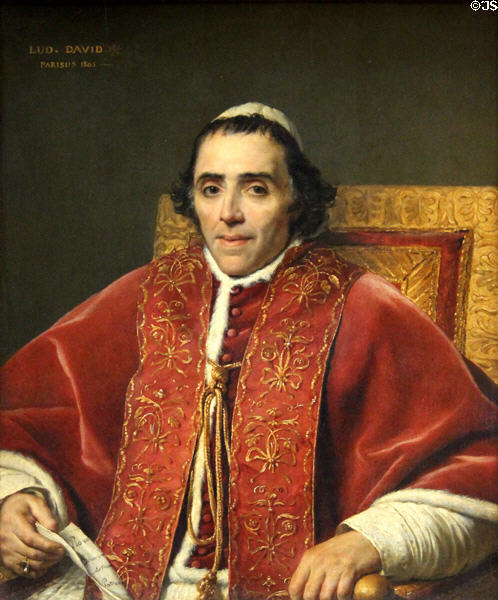 Portrait of Pope Pius VII (1805) by Jacques-Louis David at Louvre Museum. Paris, France.