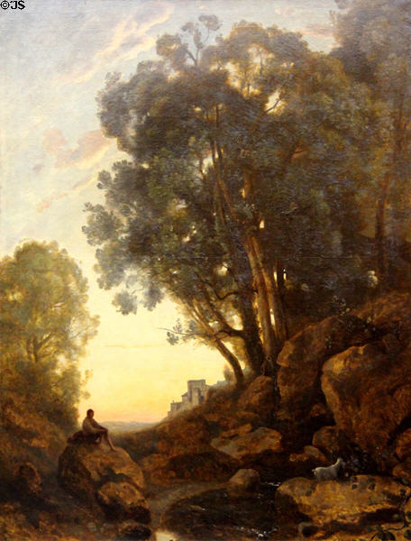 Italian Goatherd at the Setting Sun painting by Camille Corot at Louvre Museum. Paris, France.