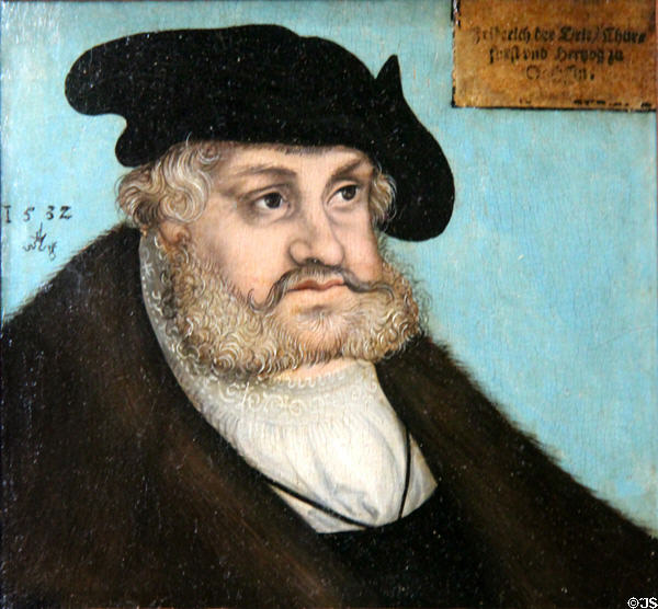 Portrait of Frederick III the Wise, Prince Elector of Saxony (1532) by workshop of Lucas Cranach the Elder at Louvre Museum. Paris, France.