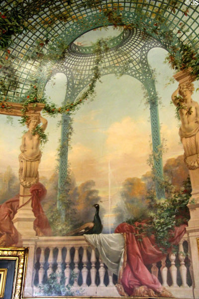 Trompe-l'oeil wall mural in small dining room from apartments of Napoleon III at Louvre Museum. Paris, France.