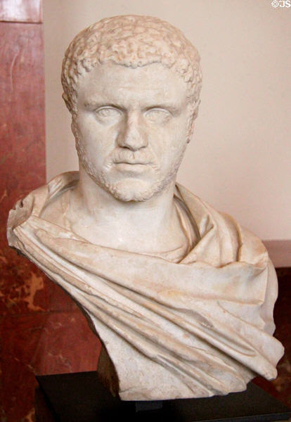 Roman Emperor Caracalla (ruled 211-217 CE) portrait bust (c212-5 CE) at Louvre Museum. Paris, France.