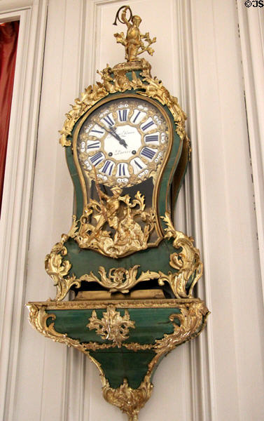 Hunting scene bracket clock by Jacques Panier of Paris at Museum of Hunting & Nature. Paris, France.