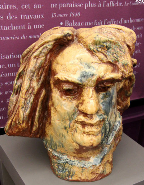 Honoré de Balzac monumental head (1899) by Auguste Rodin & Paul Jeanneney at Balzac House. Paris, France.