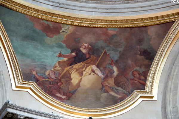 Squinch painting of Evangelist Matthew around Grand Dome at Les Invalides. Paris, France.