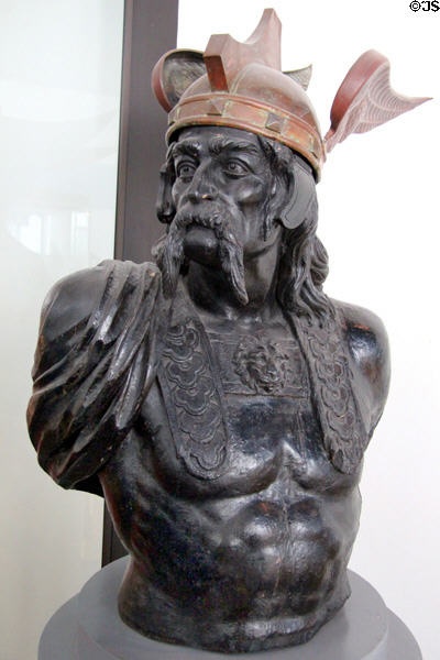 Gaulois chief Brennus figurehead from battleship Brennus (before 1899) by Toulon arsenal at Musée de la Marine. Paris, France.