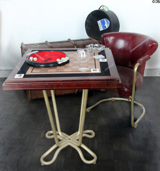 Various objects from Paquebot France (1962) except games table from Ile de France (1949) at Musée de la Marine. Paris, France.