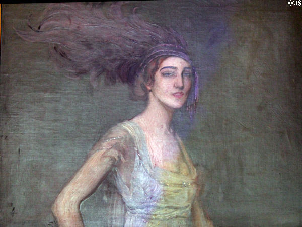 Portrait of woman wearing feather hat at Maxim's Art Nouveau Collection 1900. Paris, France.