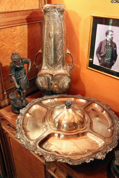 Silver serving tray at Maxim's Art Nouveau Collection 1900. Paris, France.