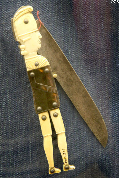 Large penknife "Au grenadier de la Bastille" made of steel, ivory & tortoise shell at Carnavalet Museum. Paris, France.