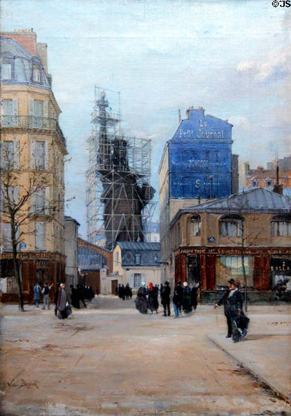 Statue of Liberty of Bartholdi in the workshops Gaget-Gauthier, rue de Chazelles painting (c1884) by Victor Dargaud at Carnavalet Museum. Paris, France.