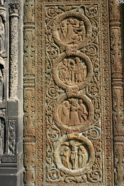 Scenes of Christ's Passion & Resurrection on exterior St-Denis Basilica. St Denis, France.