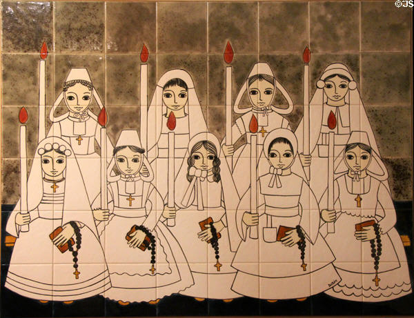 Religious women of Brittany painting on ceramic tile by Dodik Jégou. St Malo, France.