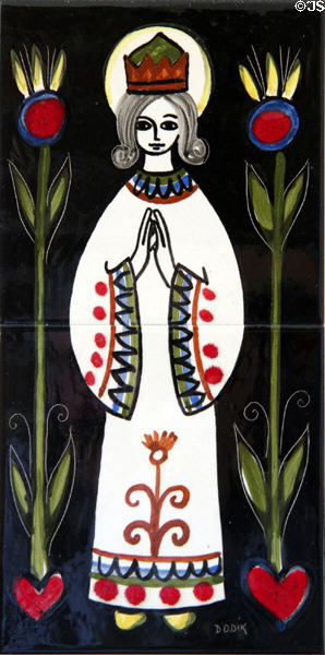 Saint painting on ceramic tile by Dodik Jégou. St Malo, France.