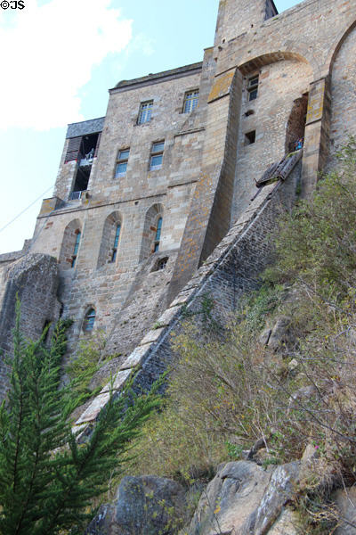 Conveyer ramp for transporting goods up steep incline to abbey. Mont-St-Michel, France.
