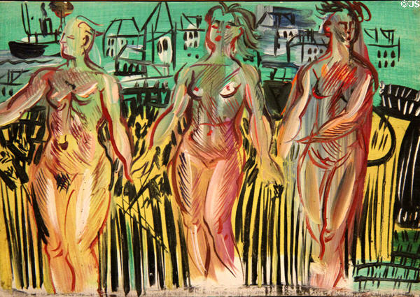 Viaduc et gerbe de blé - tapestry design painting (1911) by Raoul Dufy at Caen Museum of Fine Arts. Caen, France.