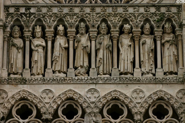 Central section of Kings' Gallery on front of Amiens Cathedral. Amiens, France.