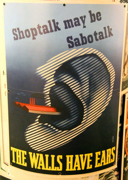The Walls Have Ears Canadian WWII poster at Juno Beach Centre. Courseulles-sur-Mer, France.