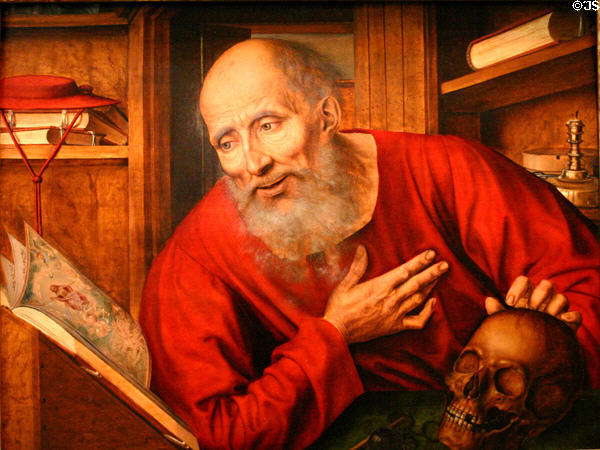 St Gerome painting by Quentin Masys at Rouen Museum of Fine Arts. Rouen, France.