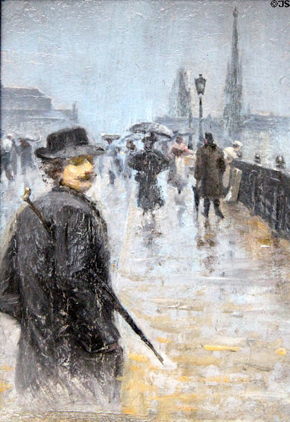 Self portrait on Rouen Grand Bridge painting (c1890s) by Léon Jules Lemaître at Rouen Museum of Fine Arts. Rouen, France.