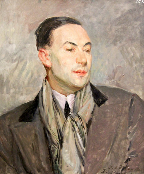 Study of portrait of Paul Morand painting by Jacques-Emile Blanche at Rouen Museum of Fine Arts. Rouen, France.