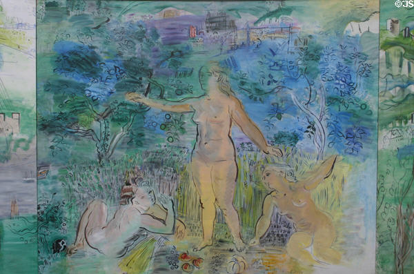 Rivers Seine, Oise & Marne section of scenes of Seine from Paris to Rouen painting (1937) by Raoul Dufy made for bar of Palais Chaillot at Rouen Museum of Fine Arts. Rouen, France.