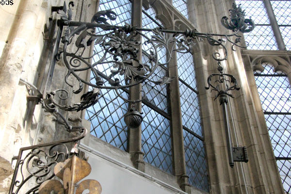Wrought iron cantilevered shop sign at Wrought Iron Museum. Rouen, France.