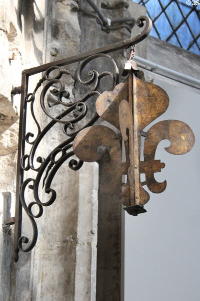 Wrought iron cantilevered shop sign at Wrought Iron Museum. Rouen, France.