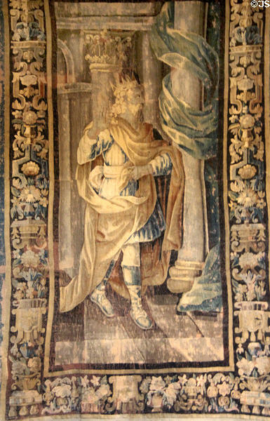 Aubusson tapestry in Cupbearer's Room in Royal Lodge at Chateau Royal of Amboise. Amboise, France.