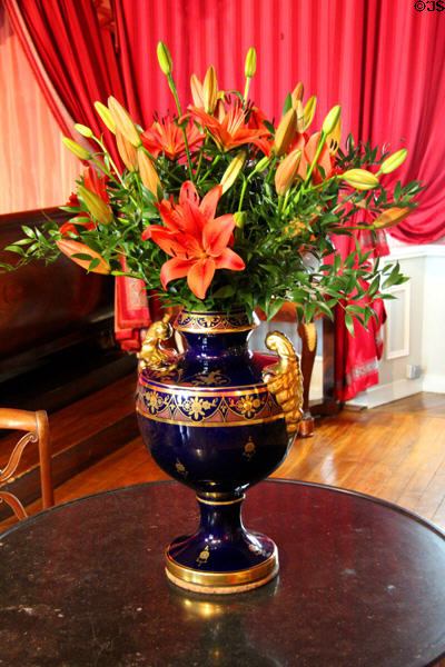 Gilded deep blue vase in Orléans bedroom in Royal Lodge at Chateau Royal of Amboise. Amboise, France.