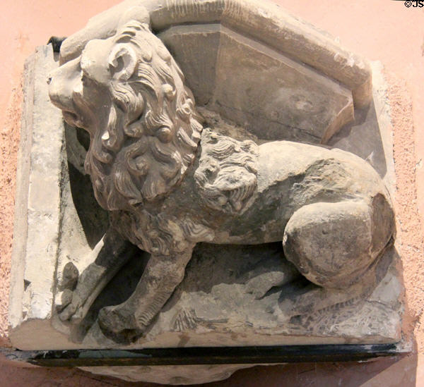 Stone carving of lion salvaged from wall at Blois Chateau. Blois, France.