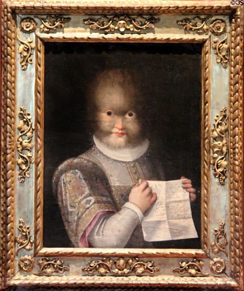 Portrait of Antonietta Gonsalvus who lived in Henri II's court (c1595) by Lavinia Fontana in Queen's chamber at Blois Chateau. Blois, France.
