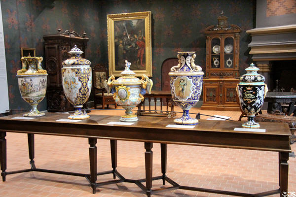 Ceramic jars in Neo-Renaissance room at Blois Chateau. Blois, France.