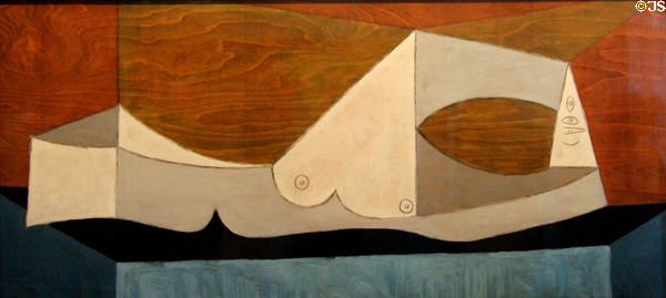 Reclining Nude on a Blue Bed (Nu couché au lit bleu) paint & graphite (1946) by Pablo Picasso at Picasso Museum. Antibes, France.