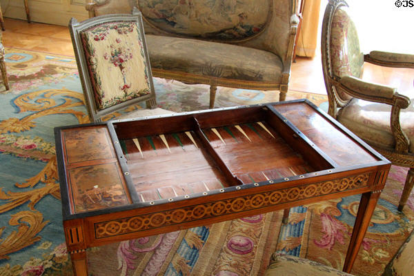 Marquetry backgammon table in Grand Salon at Villa Ephrussi de Rothschild. Saint Jean Cap Ferrat, France.