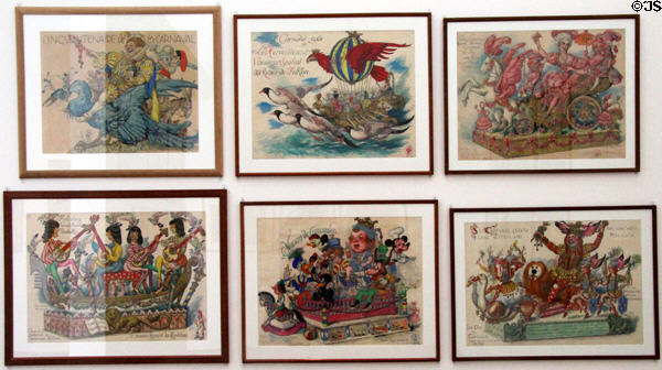 Fantasy figures in watercolors (1960s) by Gustav-Adolf Mossa at Nice Fine Arts Museum. Nice, France.